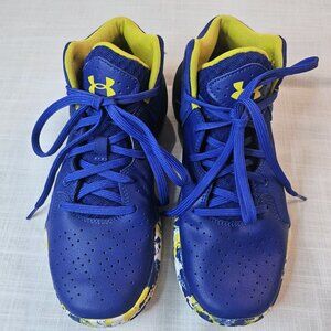 UNDER ARMOUR Blue & Yellow Kids/Youth Jet '21 Basketball Sneakers/Shoes Size 5.5